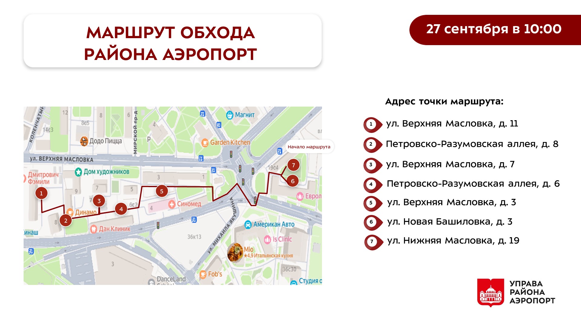 Обход главы управы района Аэропорт 27.09.2025 г.