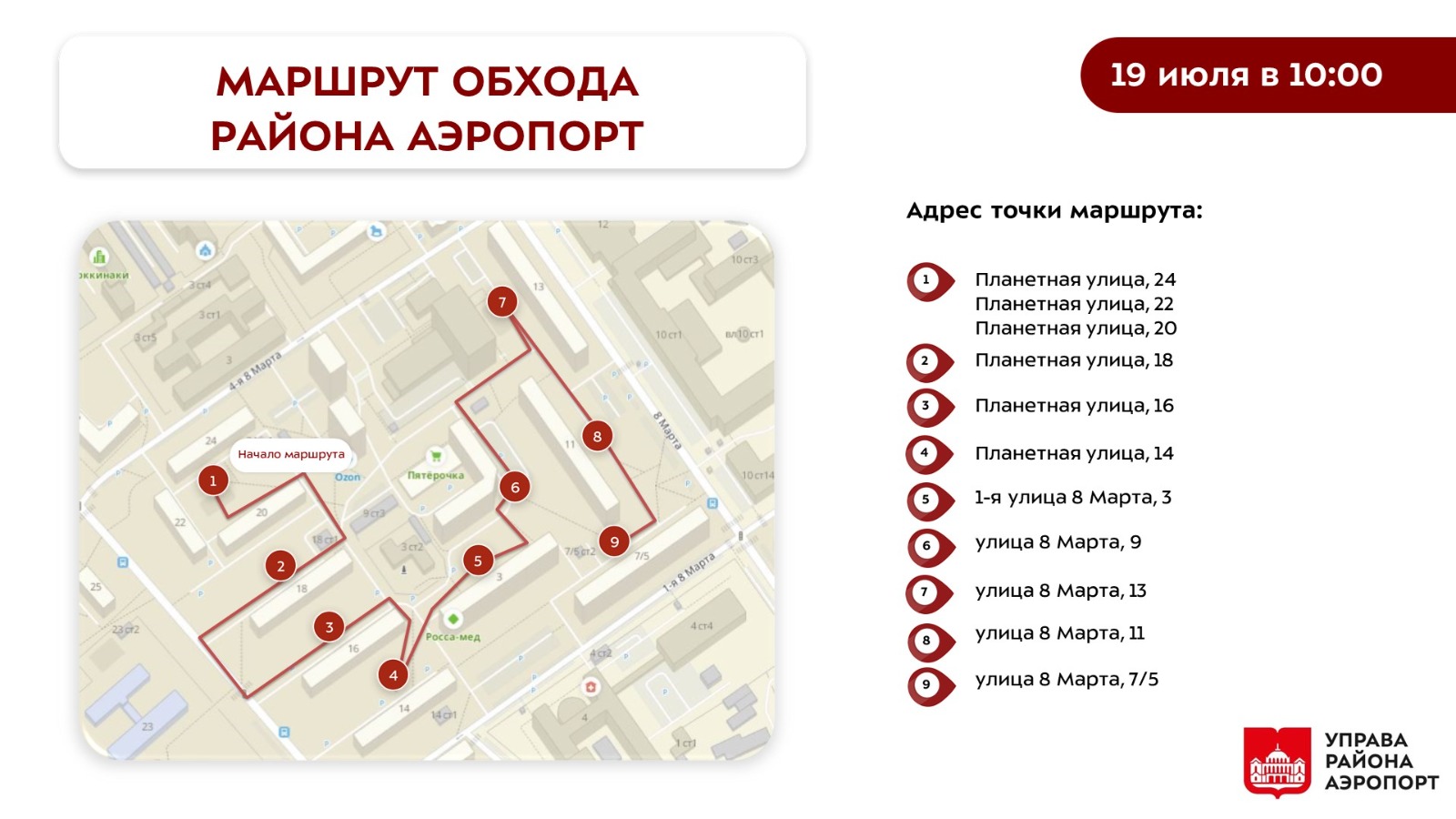 Обход главы управы района Аэропорт 19.07.2025 г.